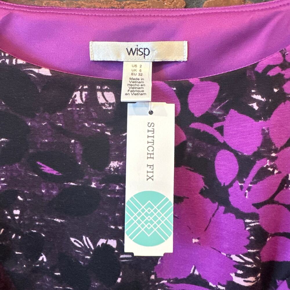 NWT Stitch Fix Wisp Tressa Ponte Dress Size 2 Purple Black Floral Professional - Picture 5 of 12
